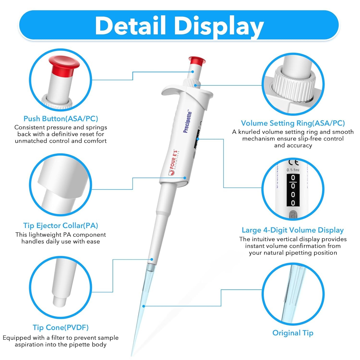 100-1000ul Micropipette High-Accurate Pipettor Single-Channel Adjustable Volume
