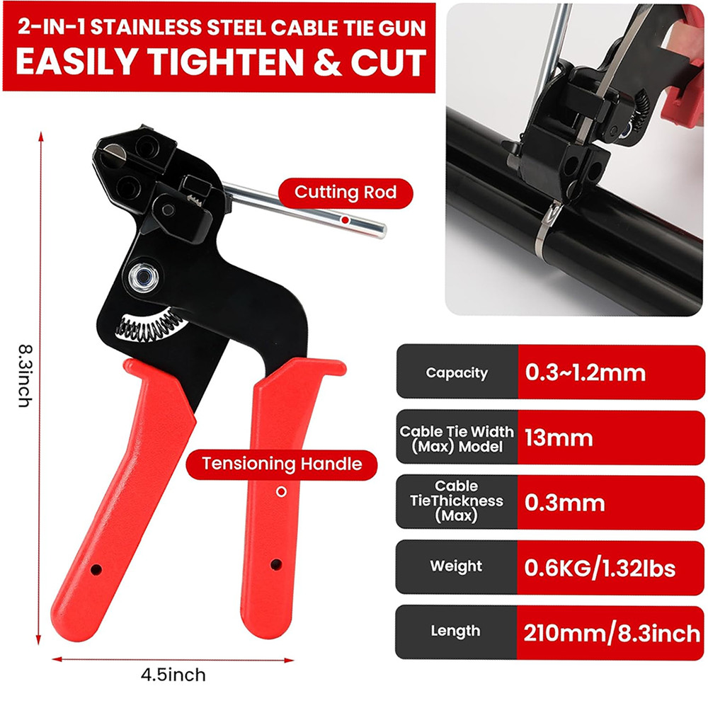 Stainless Steel Zip Ties Gun Kit,Heavy Duty Outdoor Fastening Cable Tie Tool Set