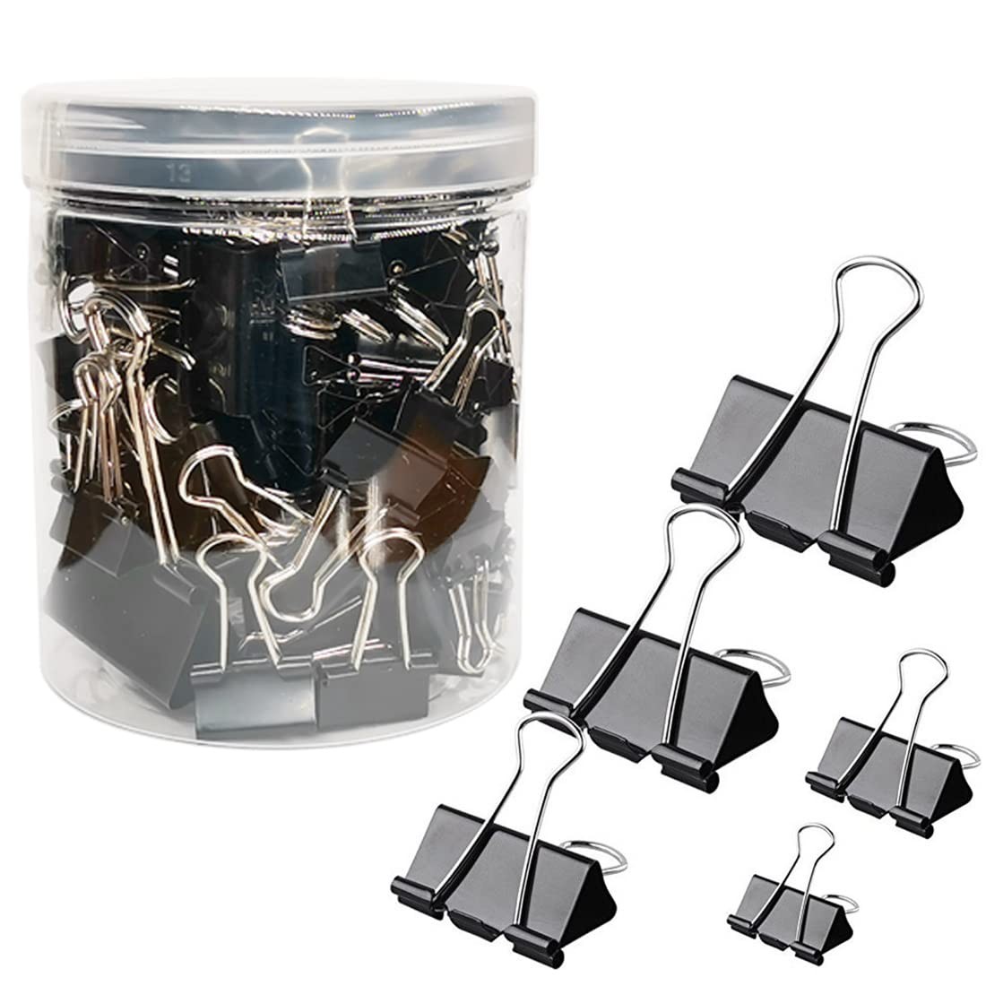 120Pcs Binder Clips Assorted Size, Office Clips with Clear Storage Container,