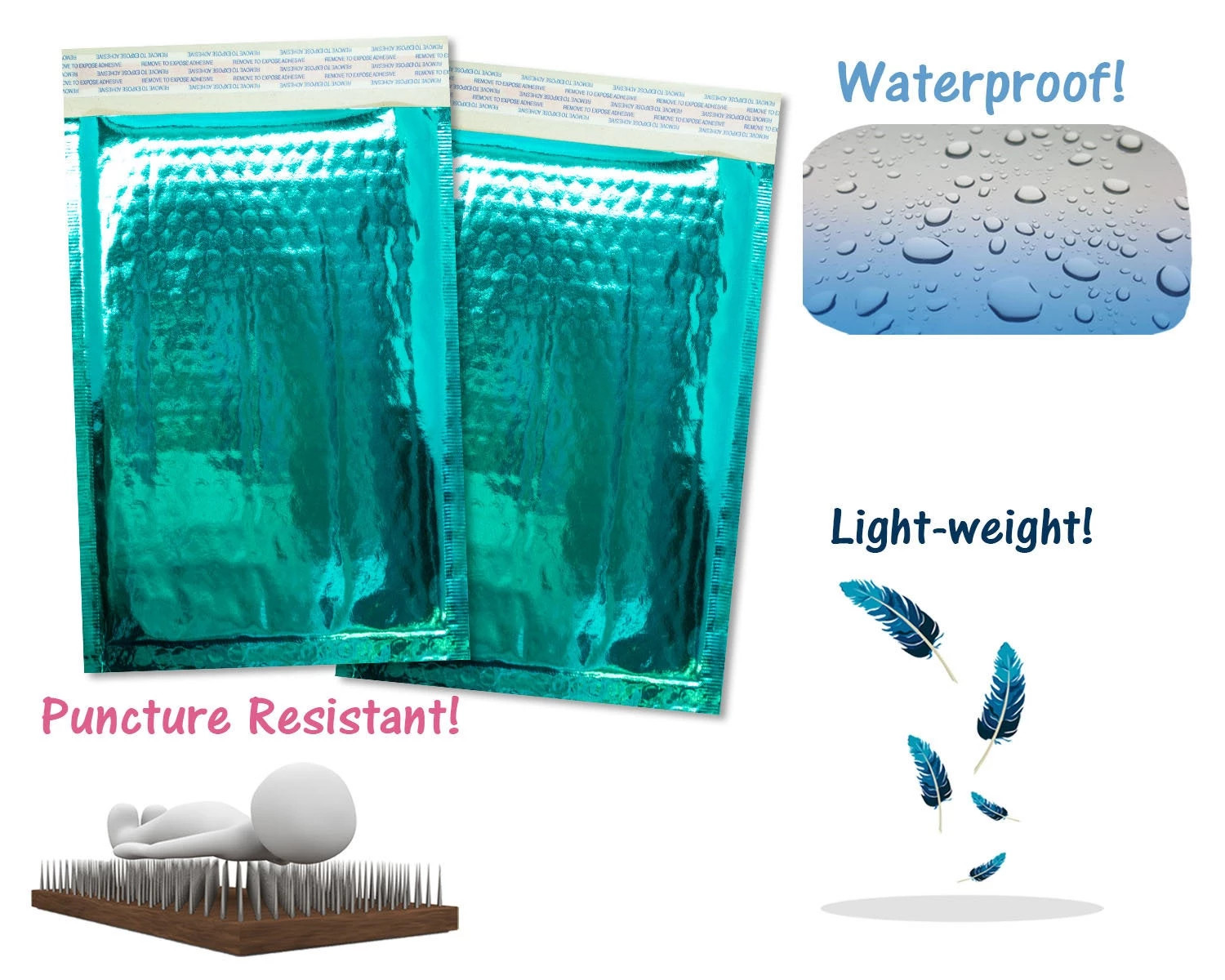 4×8 Metallic Bubble Mailers Padded Shipping Envelopes, Mirrored Hologram Choose!