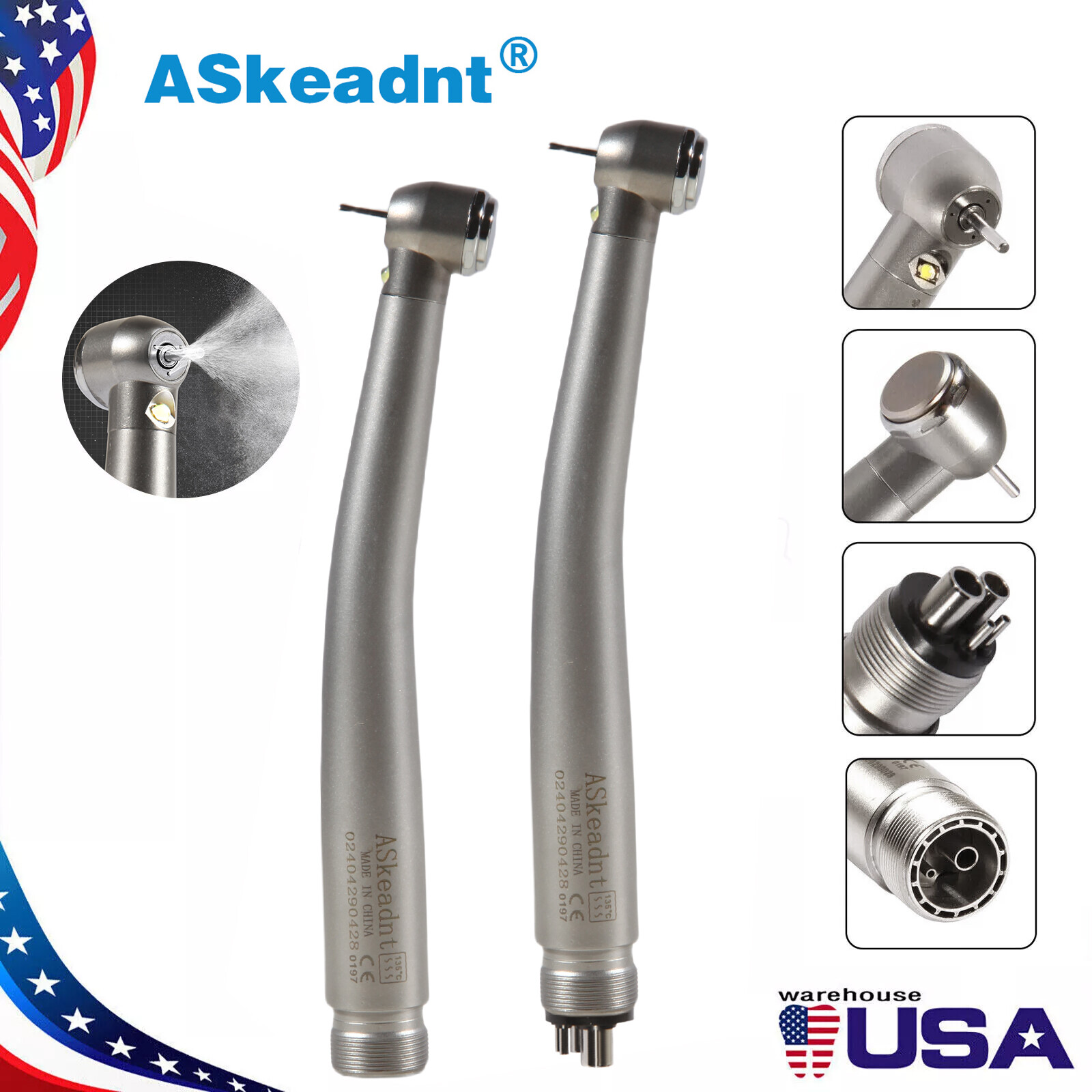Pieza de mano LED turbina alta velocidad fibra óptica dental estilo NSK 2/4 Hole