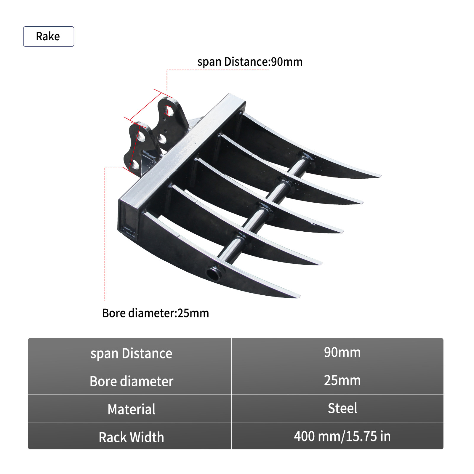 Mini Excavator Attachments 9-in-1 Set, Ripper, Rake, Auger, Bucket, Thumb,Quick