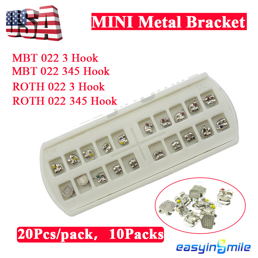 Dental Braces Orthodontic Mini Roth MBT 022 018 Hooks 3/345 Brackets MIM 10Pack
