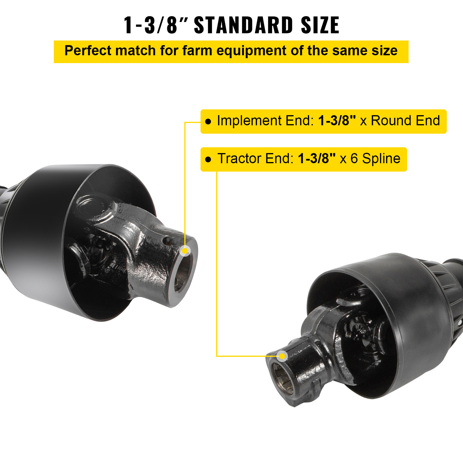 VEVOR PTO Shaft PTO Drive Shaft 1-3/8″ x 6 Spline Ends Round End T4 43″-61″