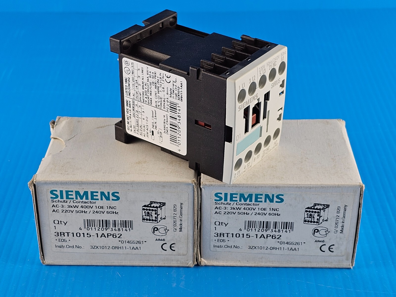 NEW Siemens 3RT1015-1AP62 Power Contactor, 3P, 7A, 3Kw, 3RT10151AP62 Lot of 2