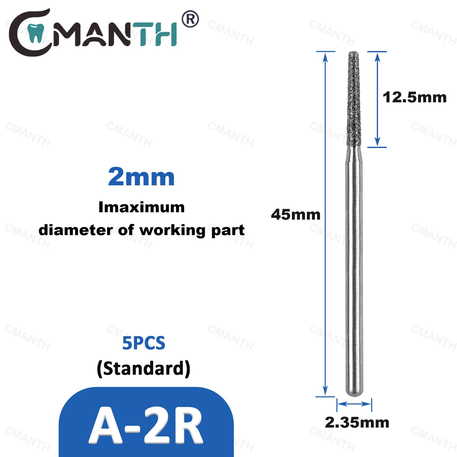 Dental Low Diamond Bur Teeth Polishing For Low Speed Handpiece HP Dia.2.35mm 5Pc