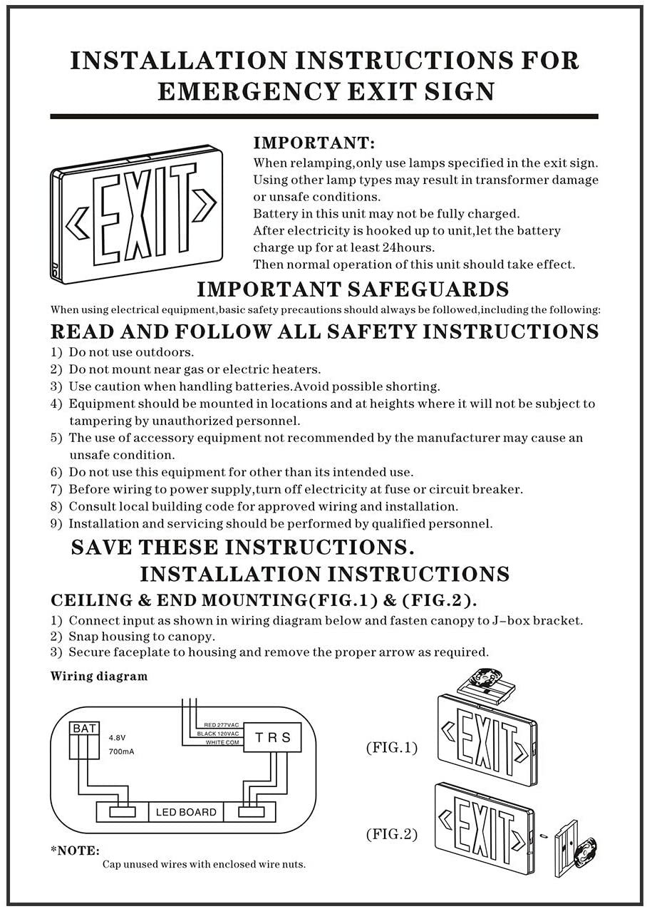 GREEN LED Emergency Exit Light Sign – Battery Backup UL924 Fire (GREEN SIGN)