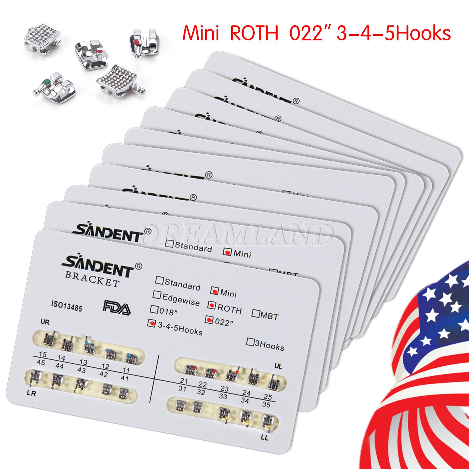 10 Packs Dental Orthodontic Metal Brackets Braces Mini Roth.022 Hooks 345