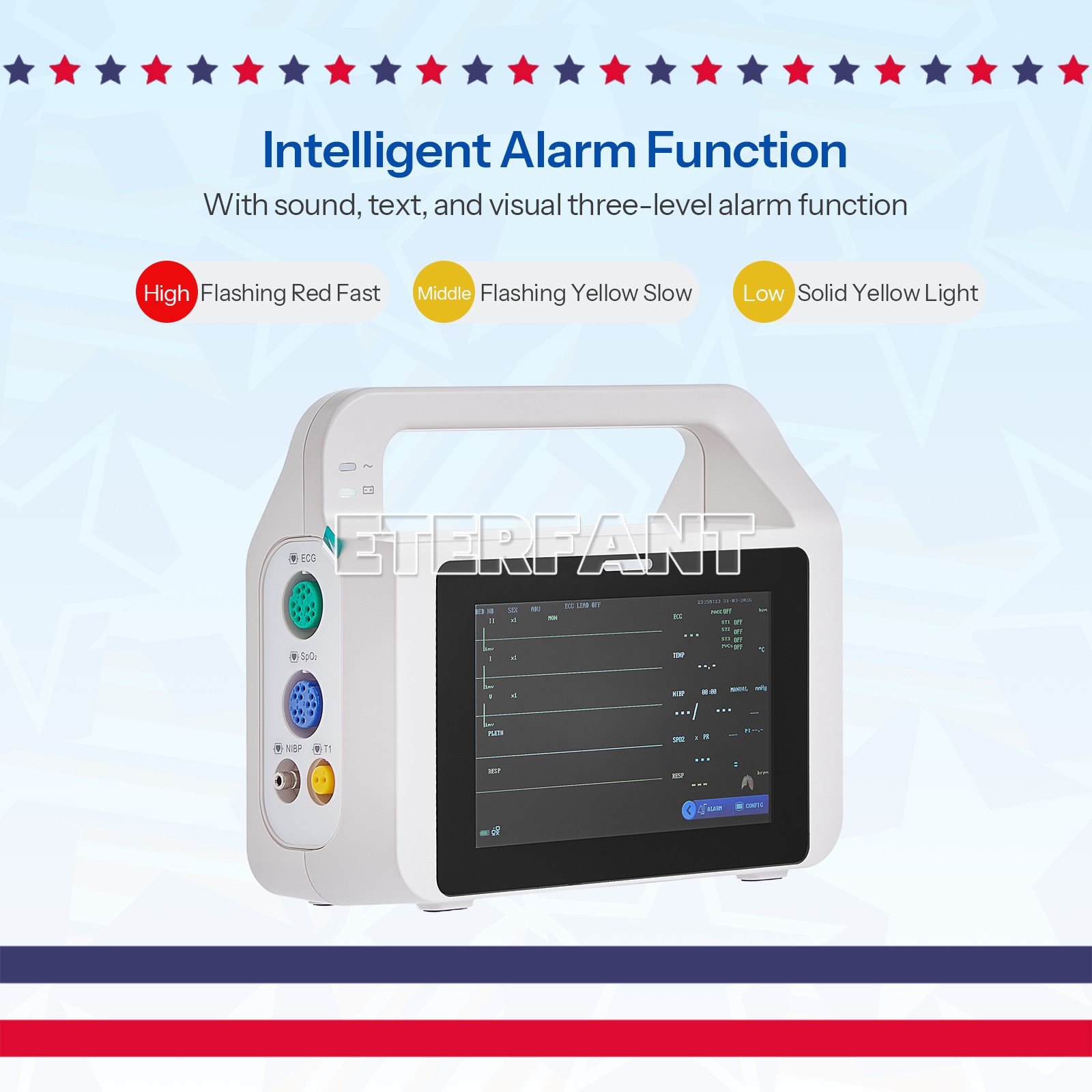 5 inch Touch Screen Multi-parameter Patient Monitor ECG RESP TEMP NIBP SPO2 PR