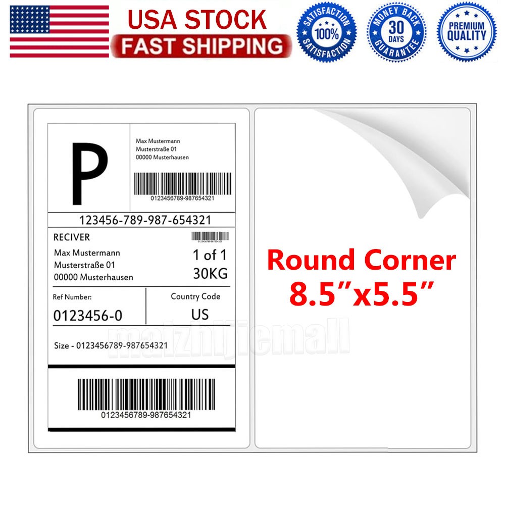 50-2000 Half Sheet Shipping Labels Page 8.5×5.5″ Self Adhesive Round 2 Per Sheet