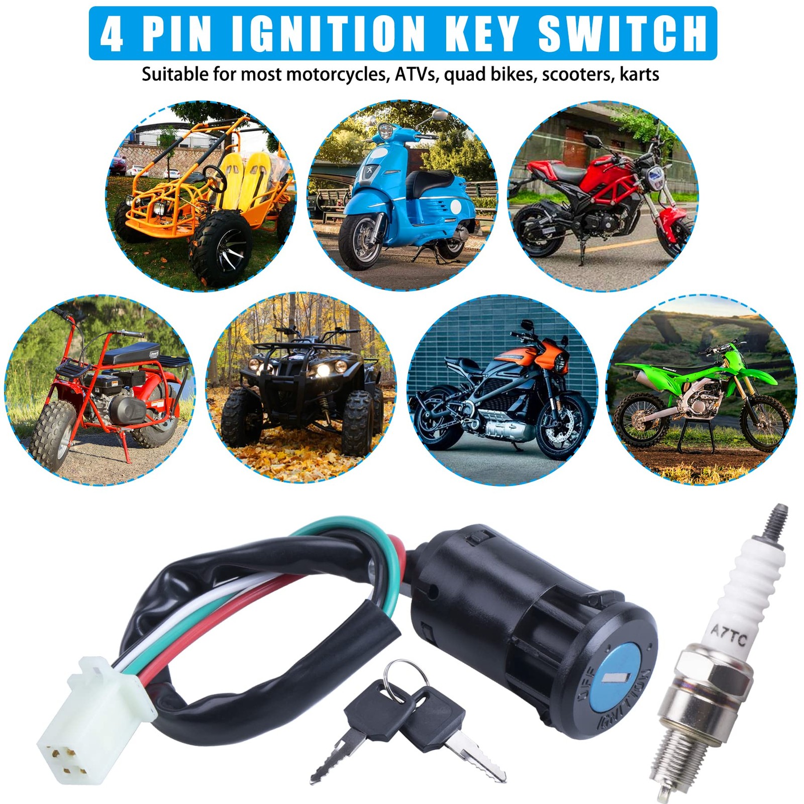 4 Pin Ignition Key Switch 4 Wire for 50cc 70cc 90cc 110cc 125cc Quad ATV Dirt…
