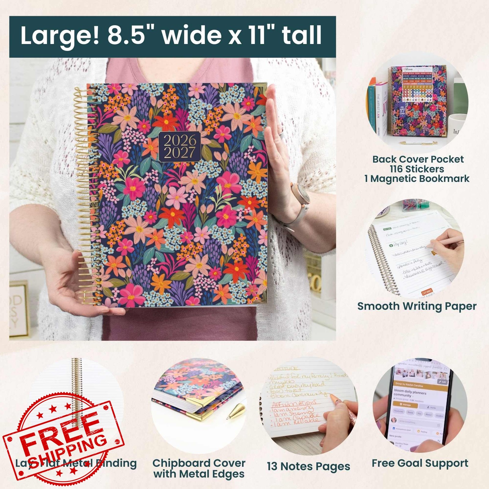 bloom daily planners 2026-27 Floral Fiesta 8.5″ x 11″