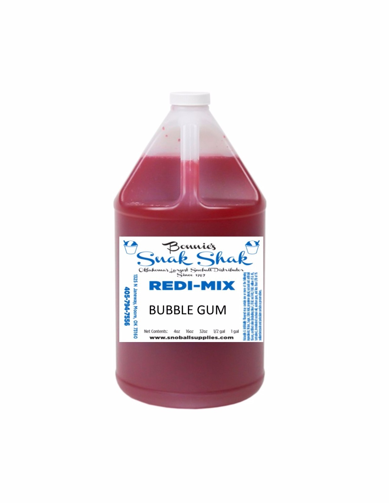 Snow Cone Syrup BUBBLE GUM PINK Flavor. 1 GALLON JUG Buy Direct Licensed MFG