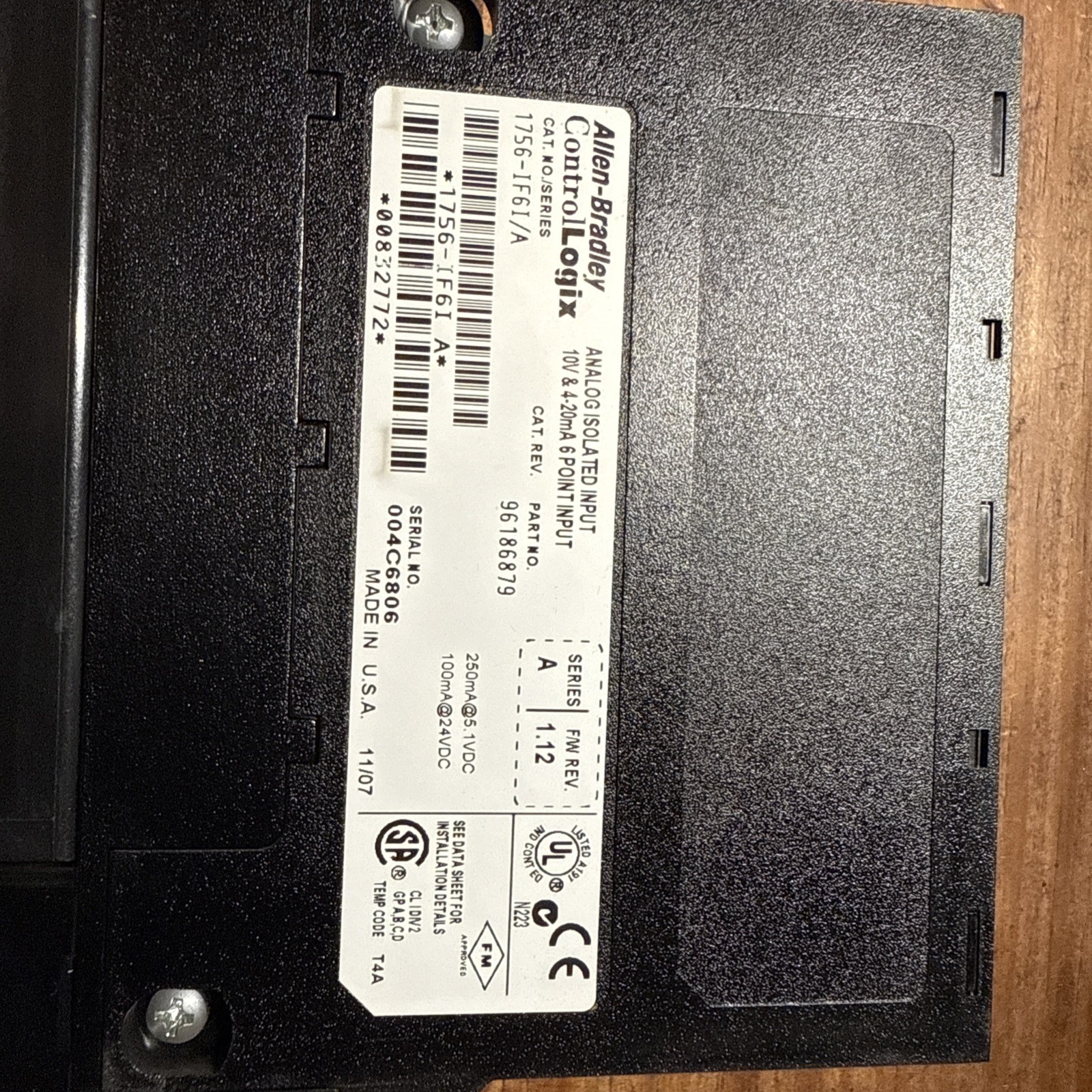 Allen Bradley 1756-IF6I/A 6 Point Input. USED.