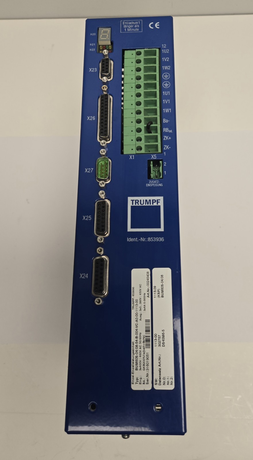 TRUMPF SERVO DRIVE 853936. BUM60S-04/08-54-B-004-VC-A0-00-1113-00.