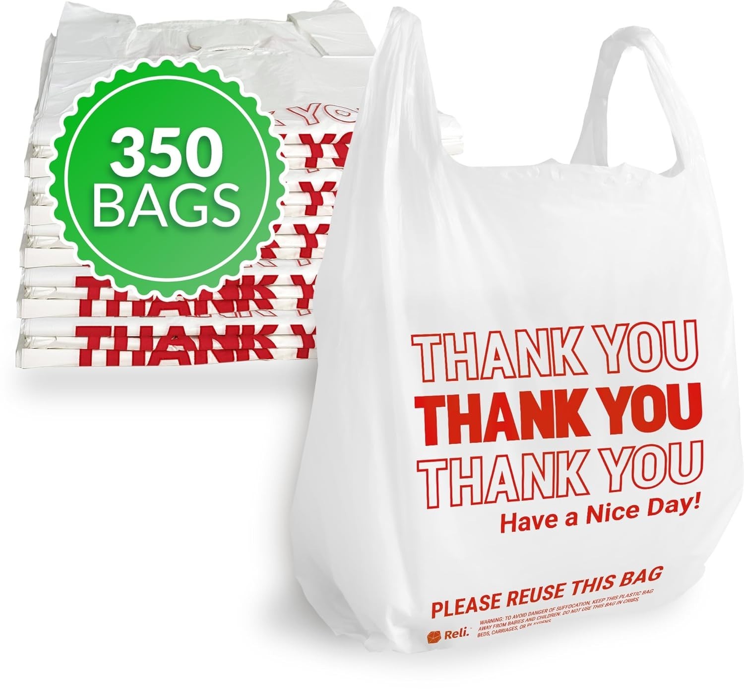 High Quality Thank You Plastic Bags – 350 Count for Grocery Stores & Retail Use