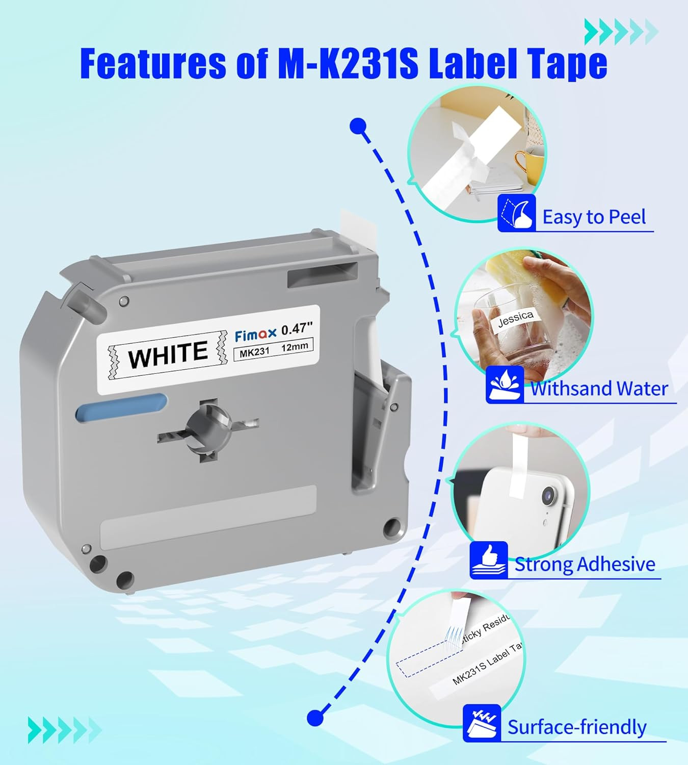 4pk Label Maker Tape 12mm 0.47 – fits Brother M-K231s P-Touch BLACK on WHITE