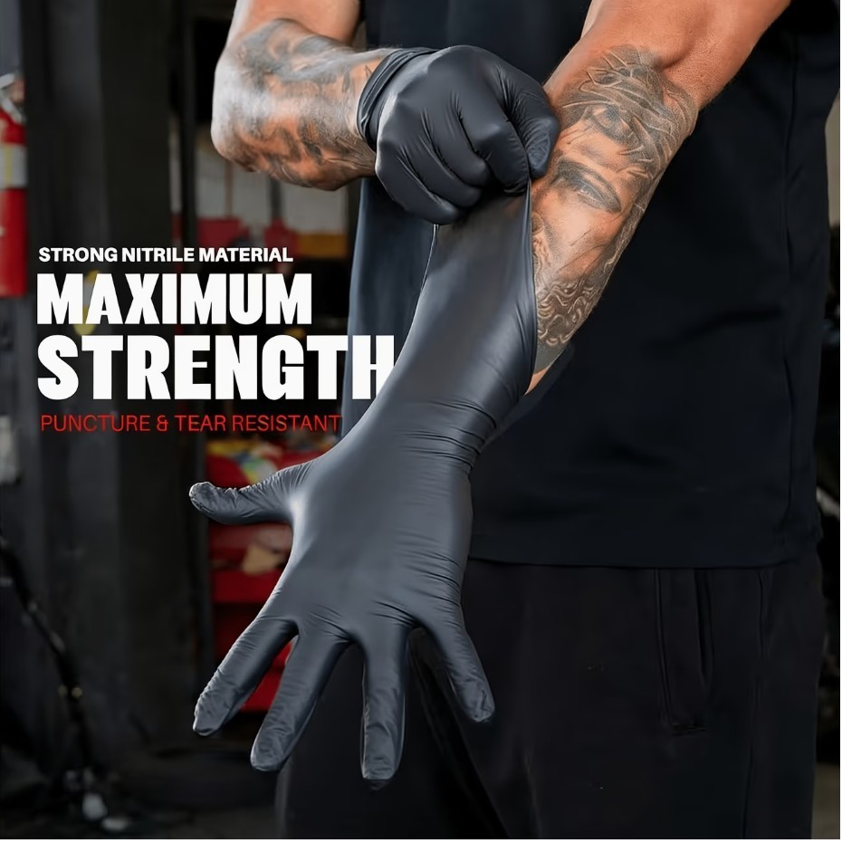 Disposable Gloves Latex – Heavy Duty Black 6Mil Nitrile-Free Powder-Free 100Pcs