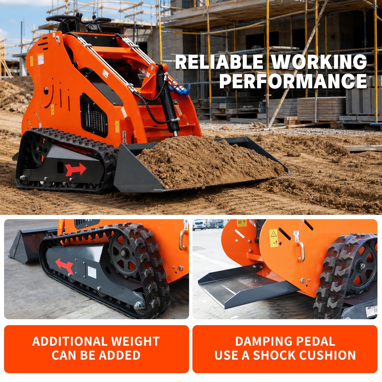 24HP Mini Skid Steer Tracked Loader 3-Pumps 2-Cylinder Gas Engine +3 Attachments