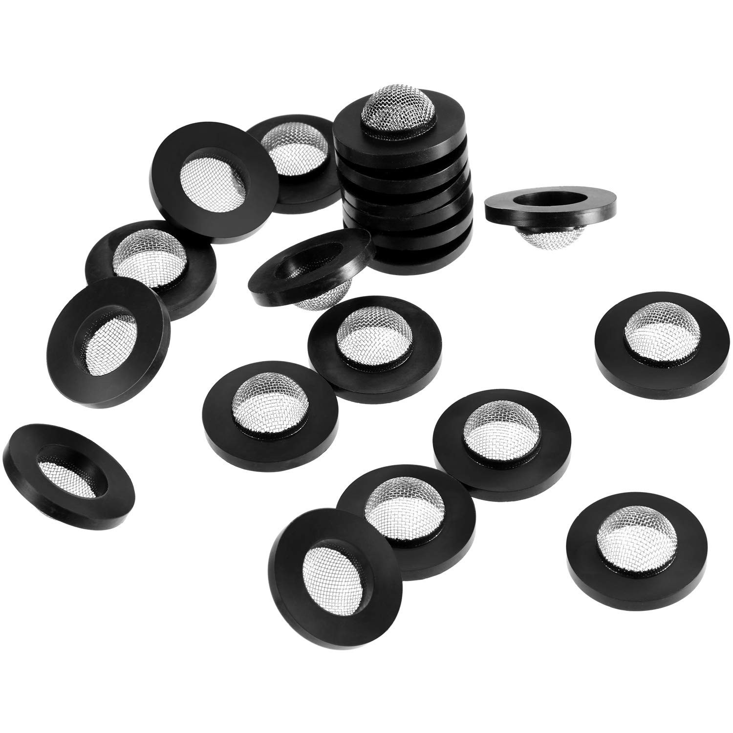 20 Pcs Hose Washer with Screen Filter Washers Stainless Steel & Black Rubber