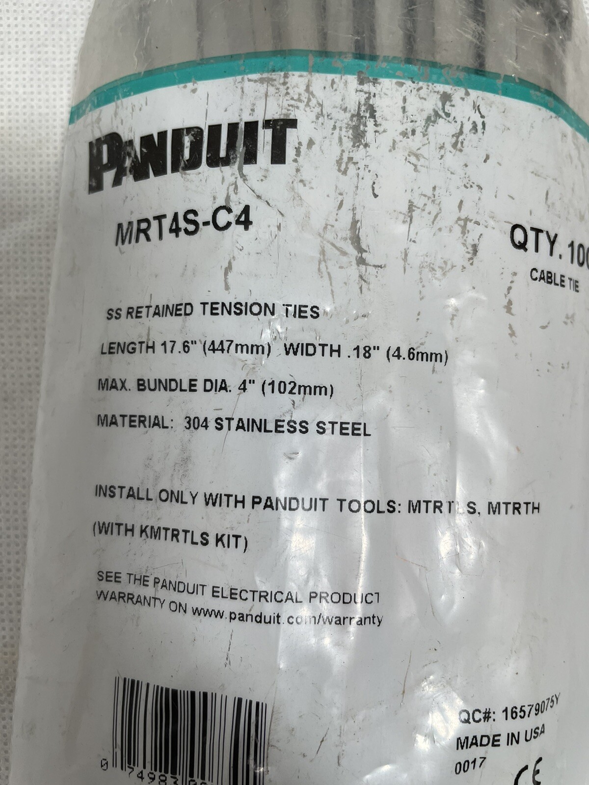 Qty 100 Panduit MRT4S-C4 18.5″ L, 0.18″ W, Stainless Steel Cable Tie,