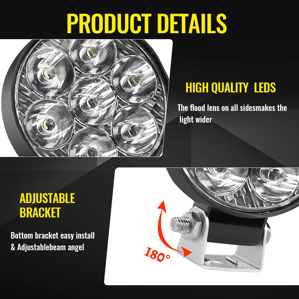 Pair 2.5″ inch Round LED Work Lights Bar Spot Flood Fog Driving Lamp Offroad SUV