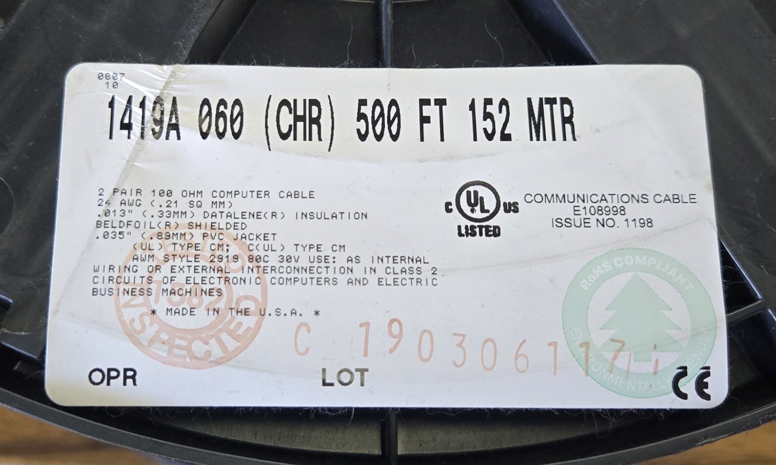 Belden 1419A 24 AWG 2 Pair Foil Shield Computer Cable 350ft