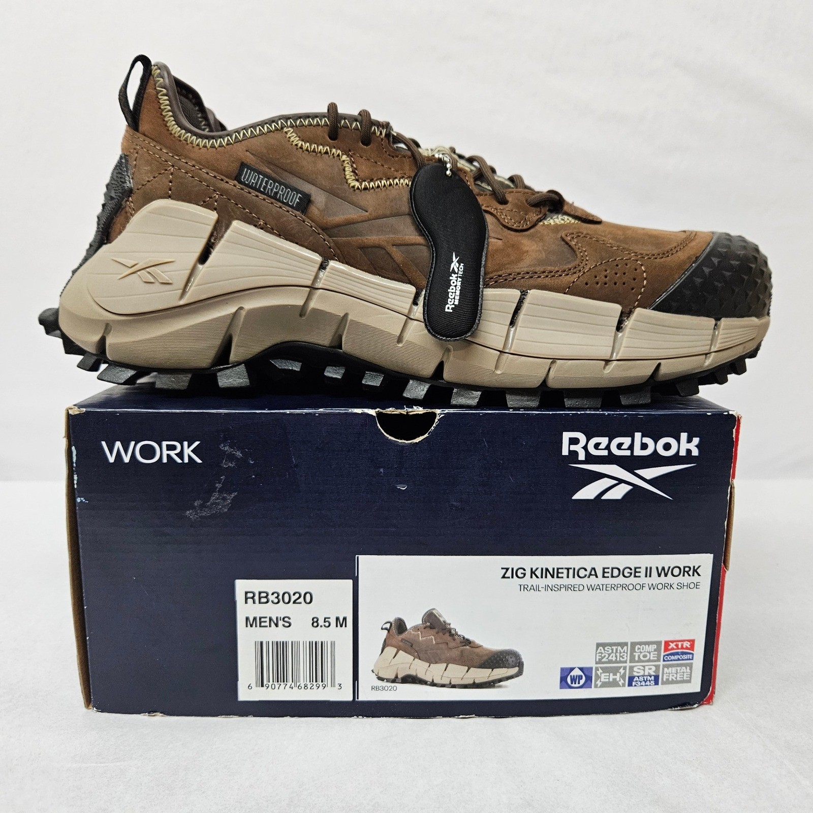 Reebok Men’s Zig Kinetica Edge II Work Safety Shoes RB3020 Brown Leather Sz 8.5