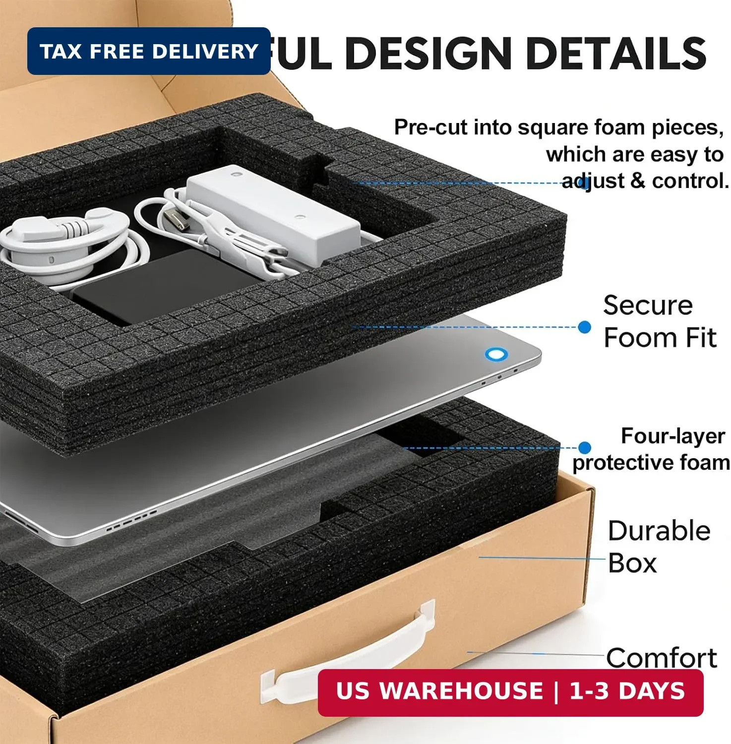 Laptop Shipping Box with Protection Foam for 11-17 Inch Notebook, Cardboard Lapt