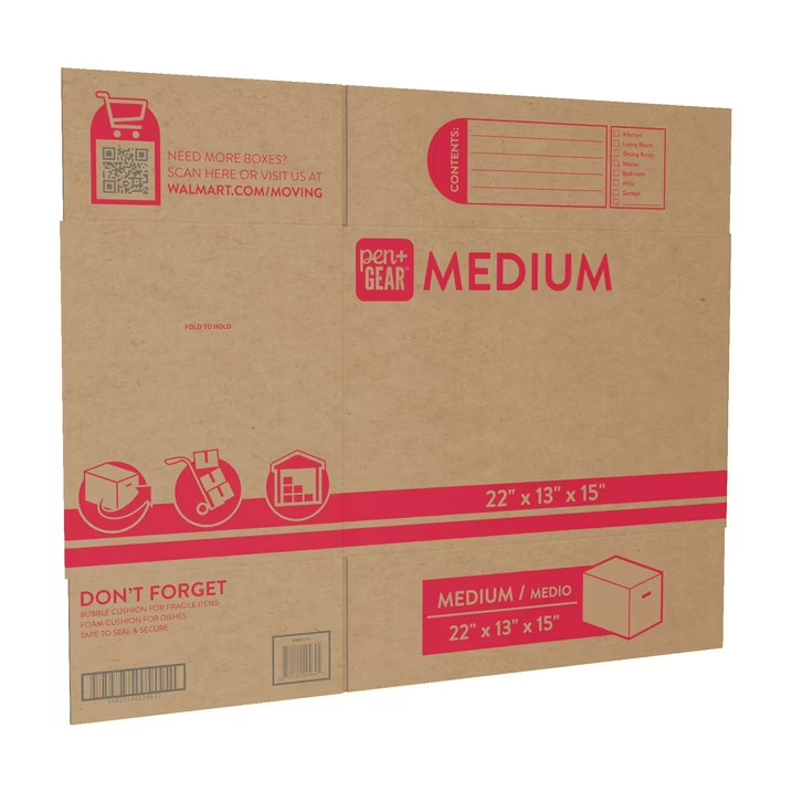 (10 pack) Pen+Gear Medium Moving Boxes, 22 in. L x 13 in. W x 15 in. H, Kraft