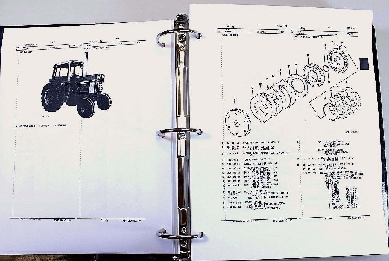 International 986 1086 1486 Tractor Service Parts Operators Manual Repair Set