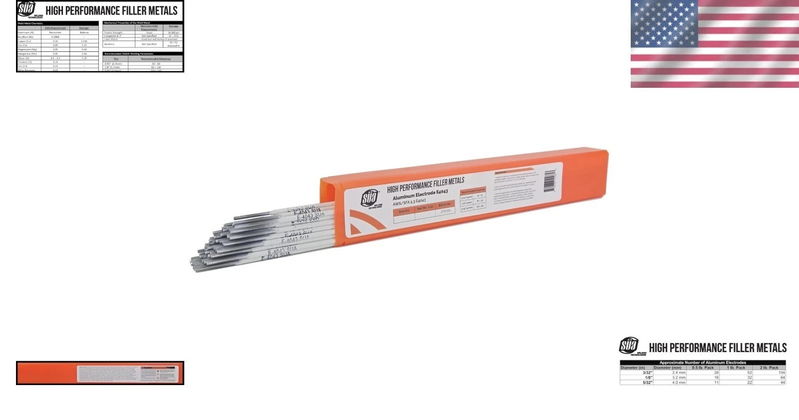 16 Count E4043 Aluminum Electrode Rods – 1/8″ x 14″ – 0.5 Lb