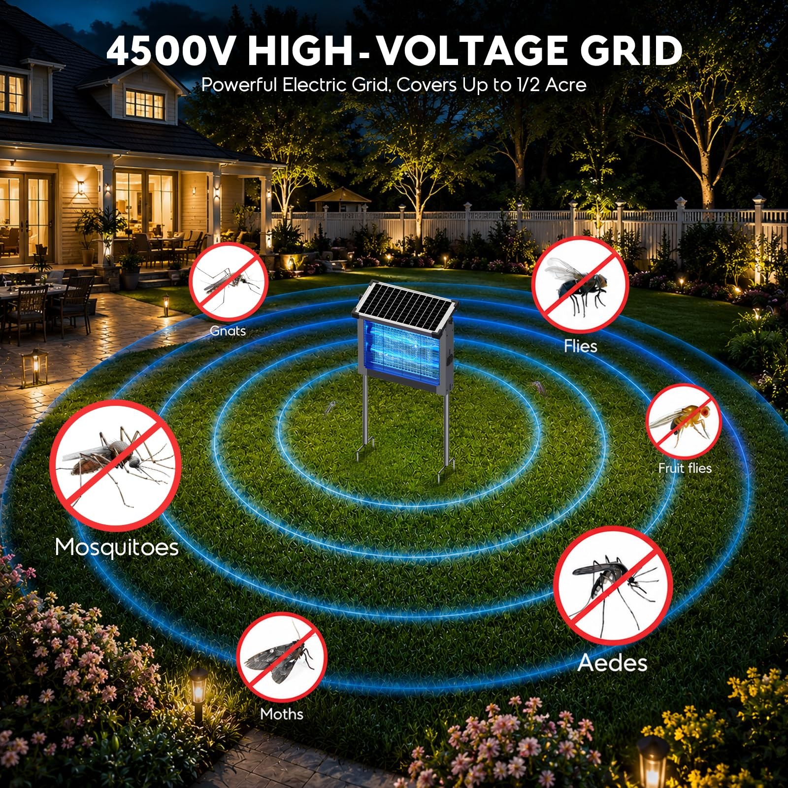 Phatroyyee Solar Bug Zapper Outdoor Waterproof Mosquito Zapper Outdoor Solar