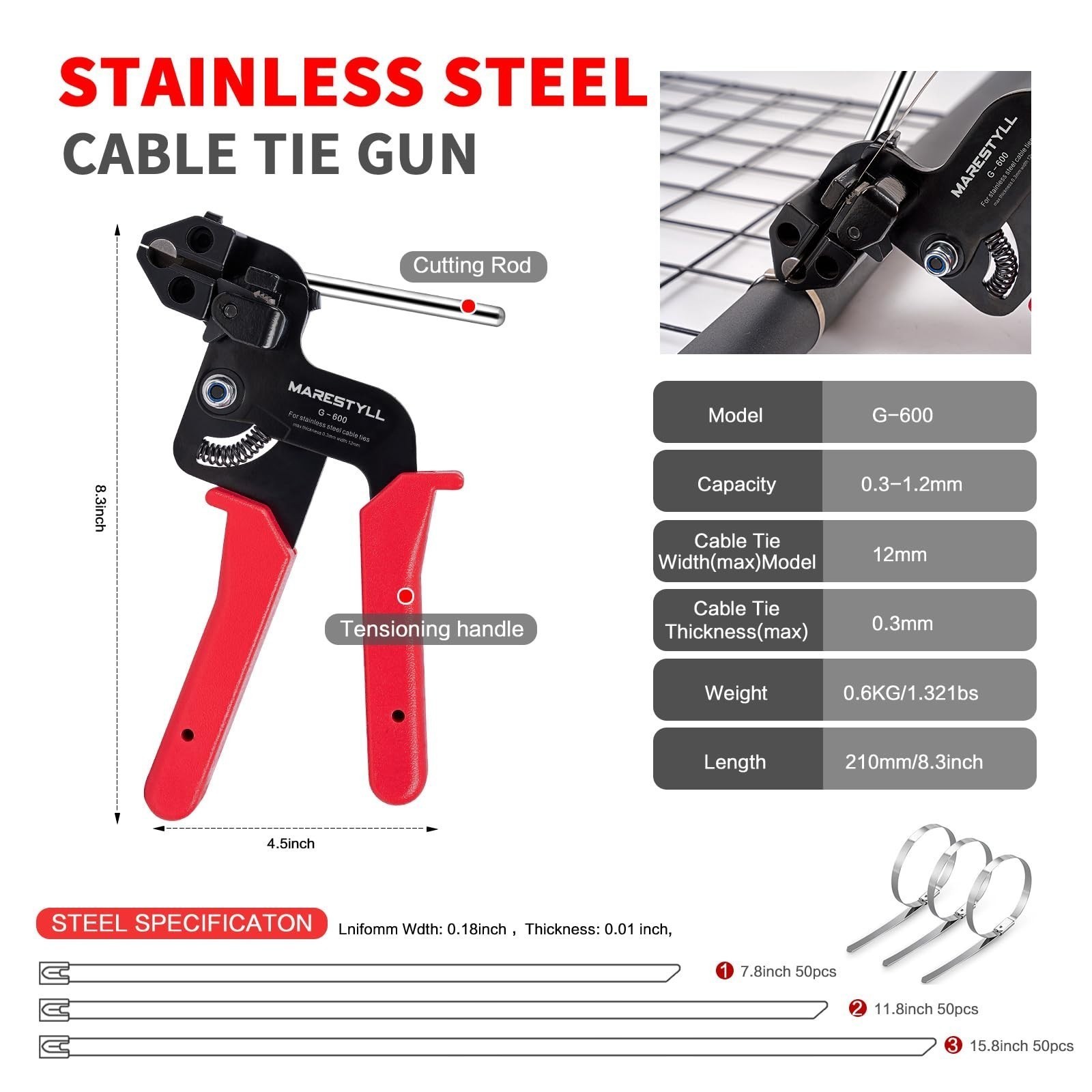 Cable Tie Tool Gun Stainless Steel Cable Tie Tool Repair W/150PCS Metal Zip Ties
