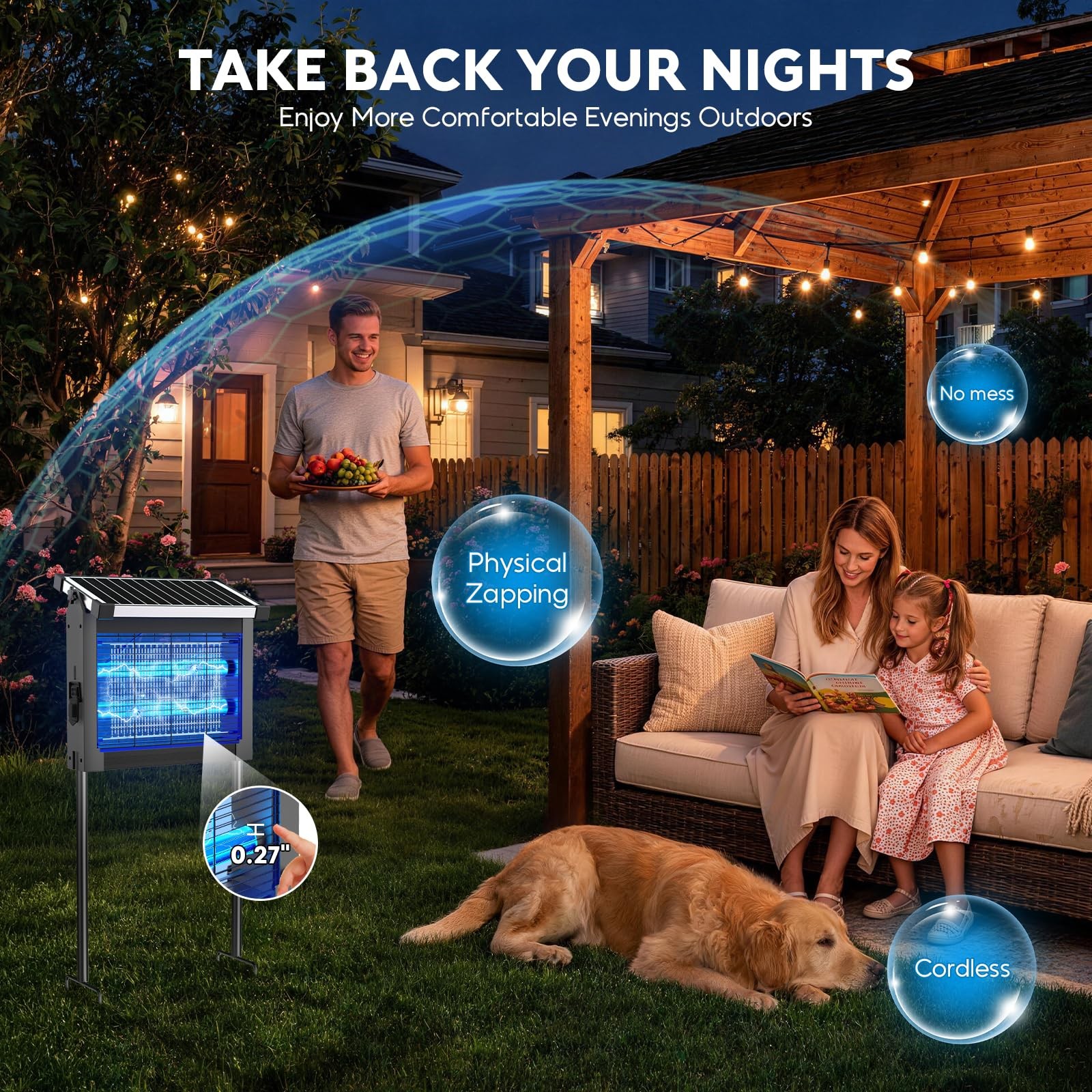 Phatroyyee Solar Bug Zapper Outdoor Waterproof Mosquito Zapper Outdoor Solar