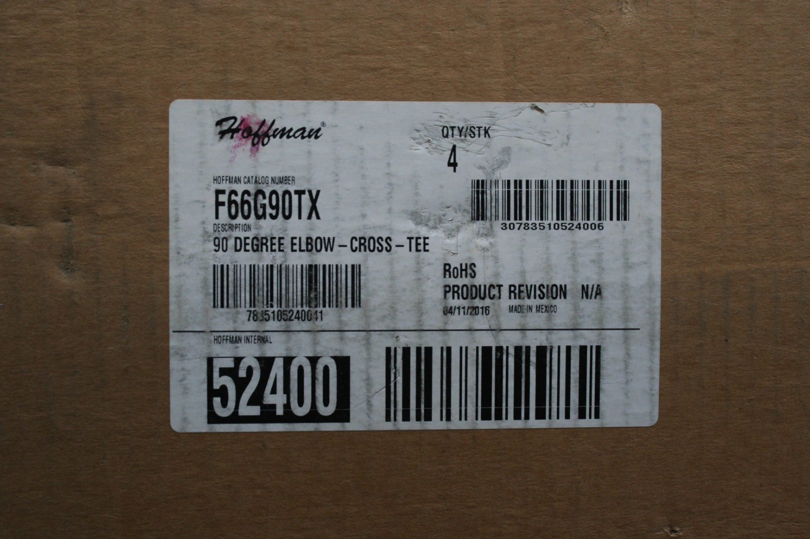 One (1) Hoffman F66G90TX 90° Elbow-Cross-Tee, 6″ x 6″ (52400) Mexico NEW