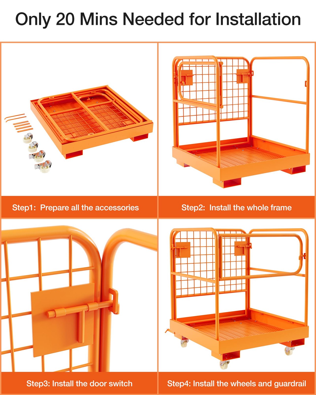 Forklift Safety Cage 36″x36″ Man Basket with Guardrail 1200 lbs for 1-3 People