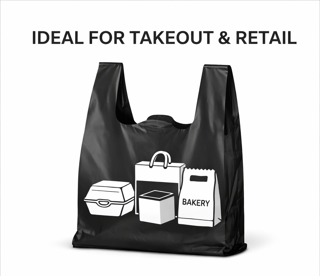 Bags 1/6 Large 21 x 6.5 x 11.5 BLACK T-Shirt Plastic Grocery Shopping Bags