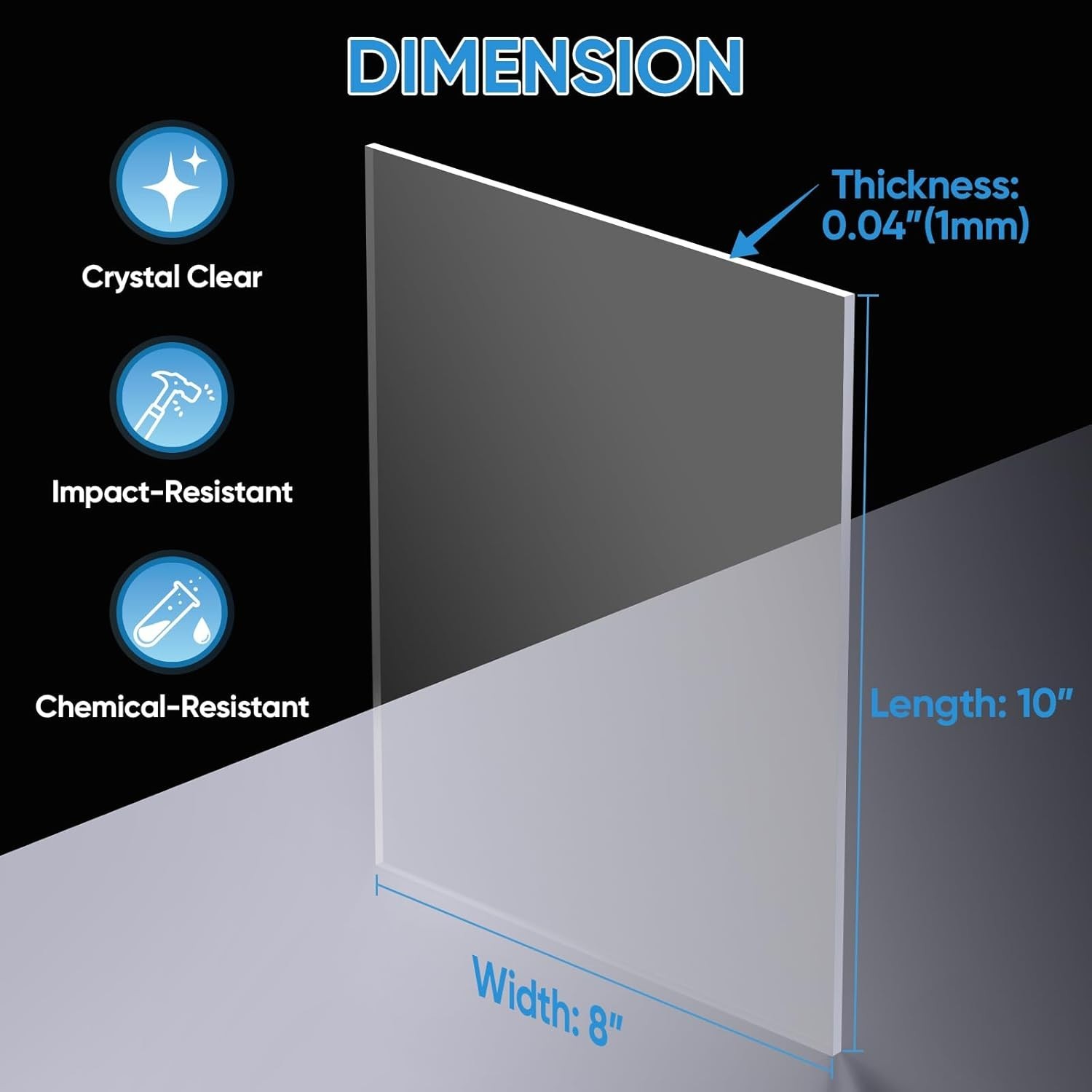 6PK 8″ X 10″ PET Plexiglass Sheets, Clear Plastic Sheet, Easy to Cut Thin Flexib