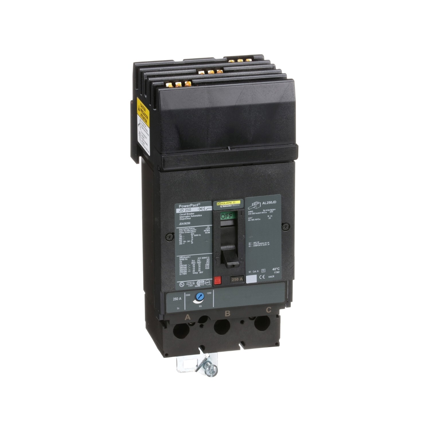 Square D JDA36250 Circuit Breaker – 250A, 3P, 600VAC, 14kA, Made in Mexico