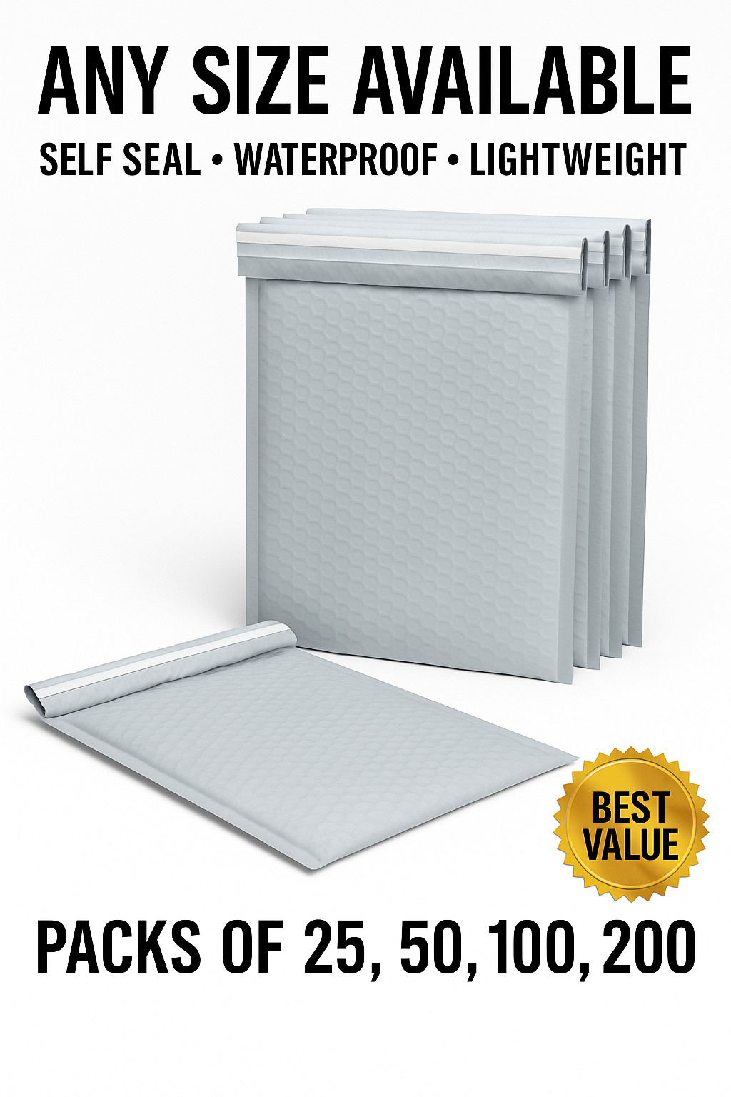 ANY SIZE POLY BUBBLE MAILERS SHIPPING MAILING PADDED BAGS MAILER ENVELOPES SELF