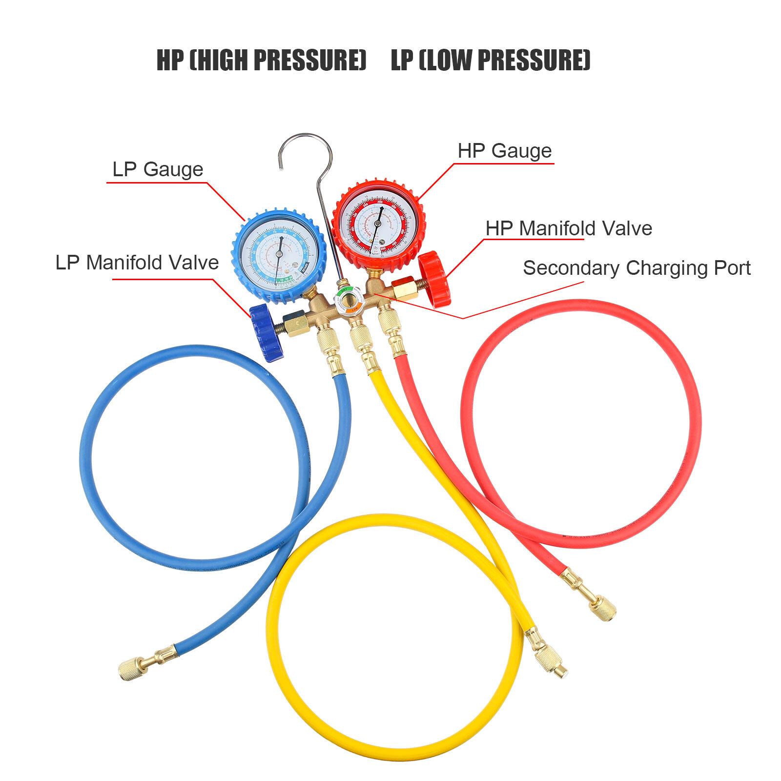 For R502 R134a R12 R22 AC Manifold Gauge Set A/C Refrigeration 3 Way Hose