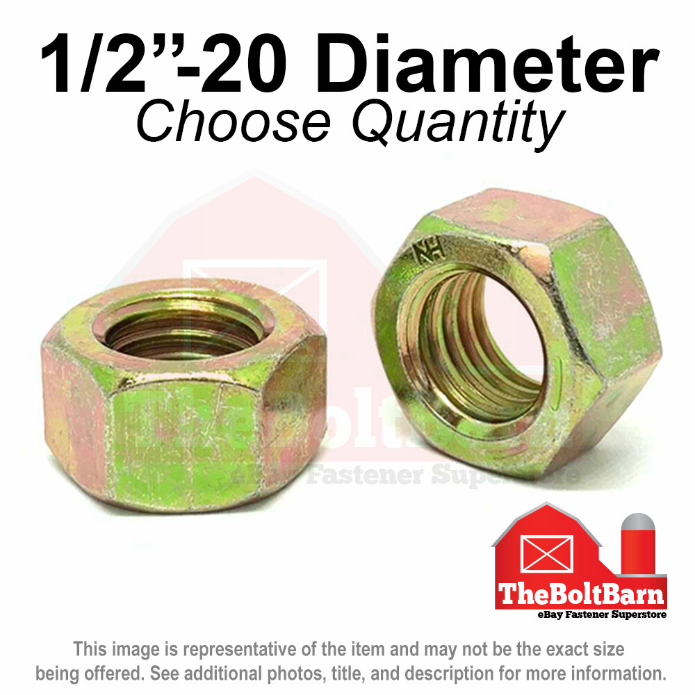 1/2″-20 Grade 8 Finished Hex Nuts Zinc Yellow FINE Thread (Pick Quantity)