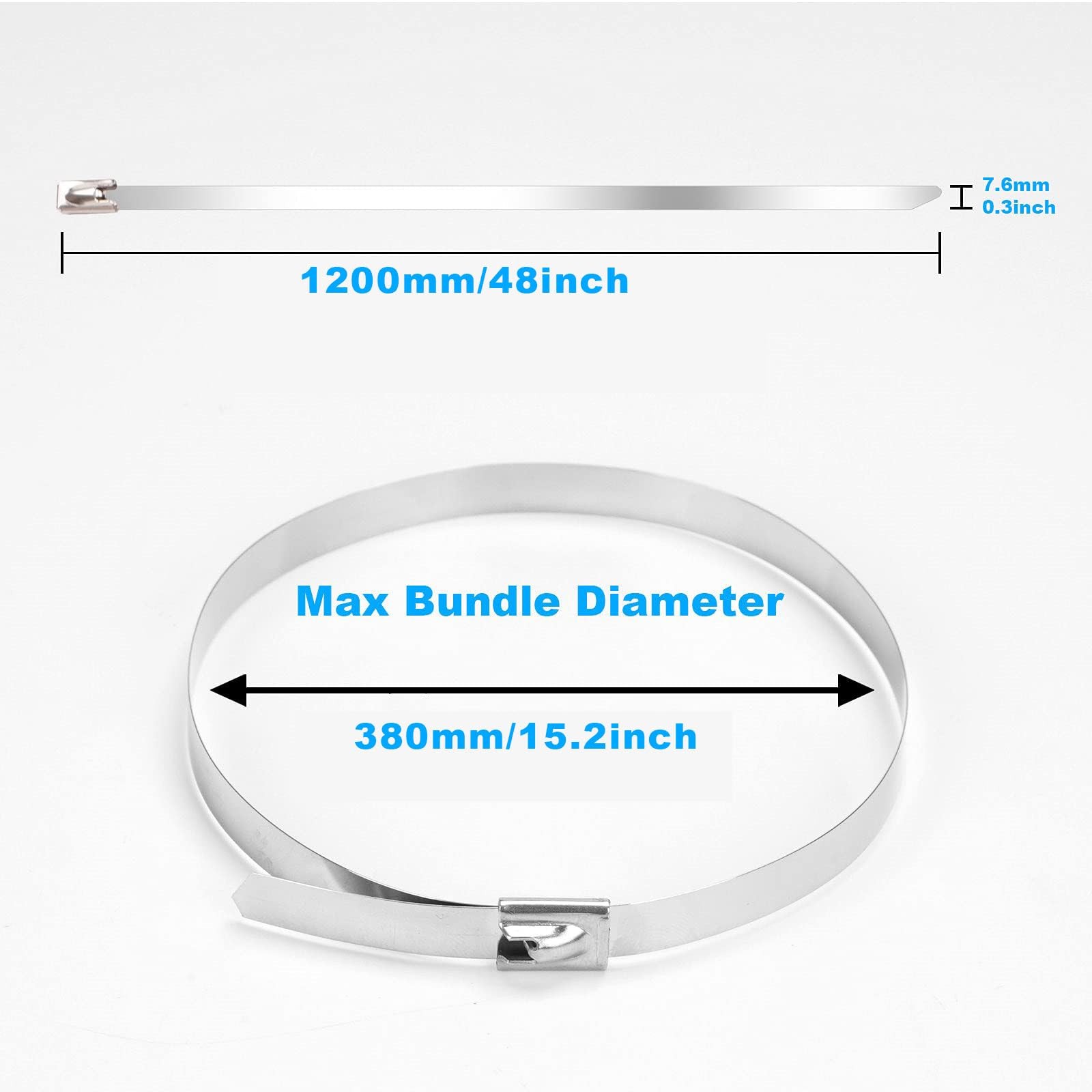 Metal Zip Ties 500 lbs Heavy Duty Stainless Steel Cable Ties 30 Pack 48″