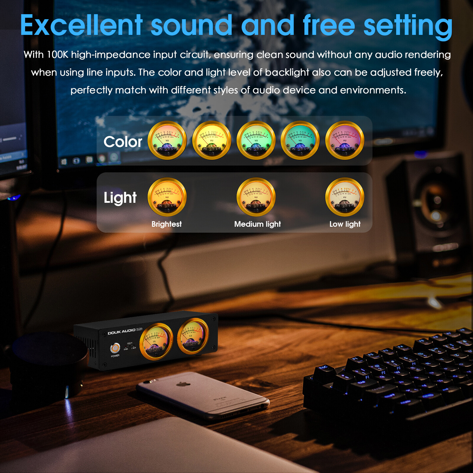MIC+LINE Dual Analog VU Meter Display Audio Spectrum DB Panel Sound Level Meter