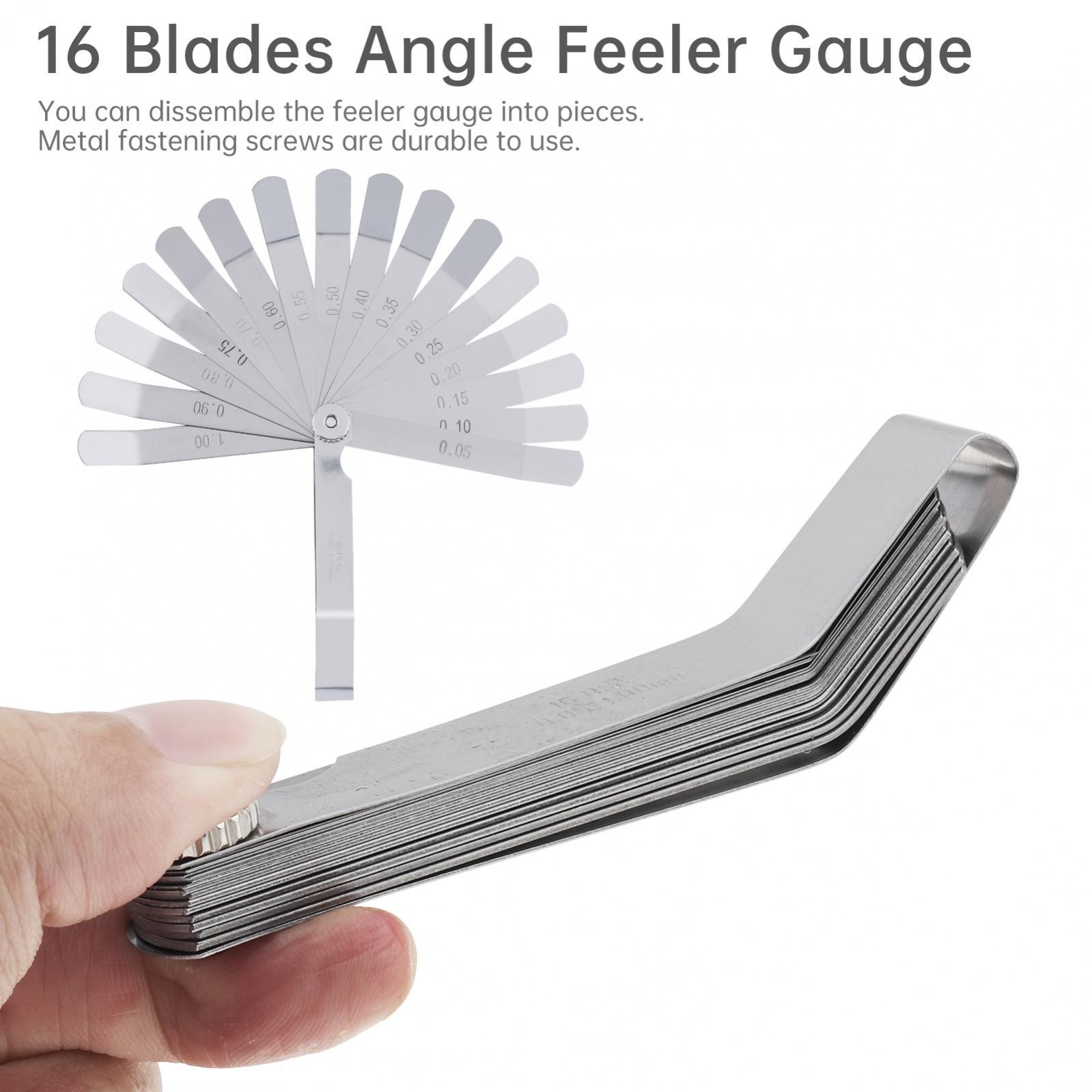 0.05-1mm Curved Feeler Gauge 16 Blades Metric Filled Feeler Gauge Measuring Gap