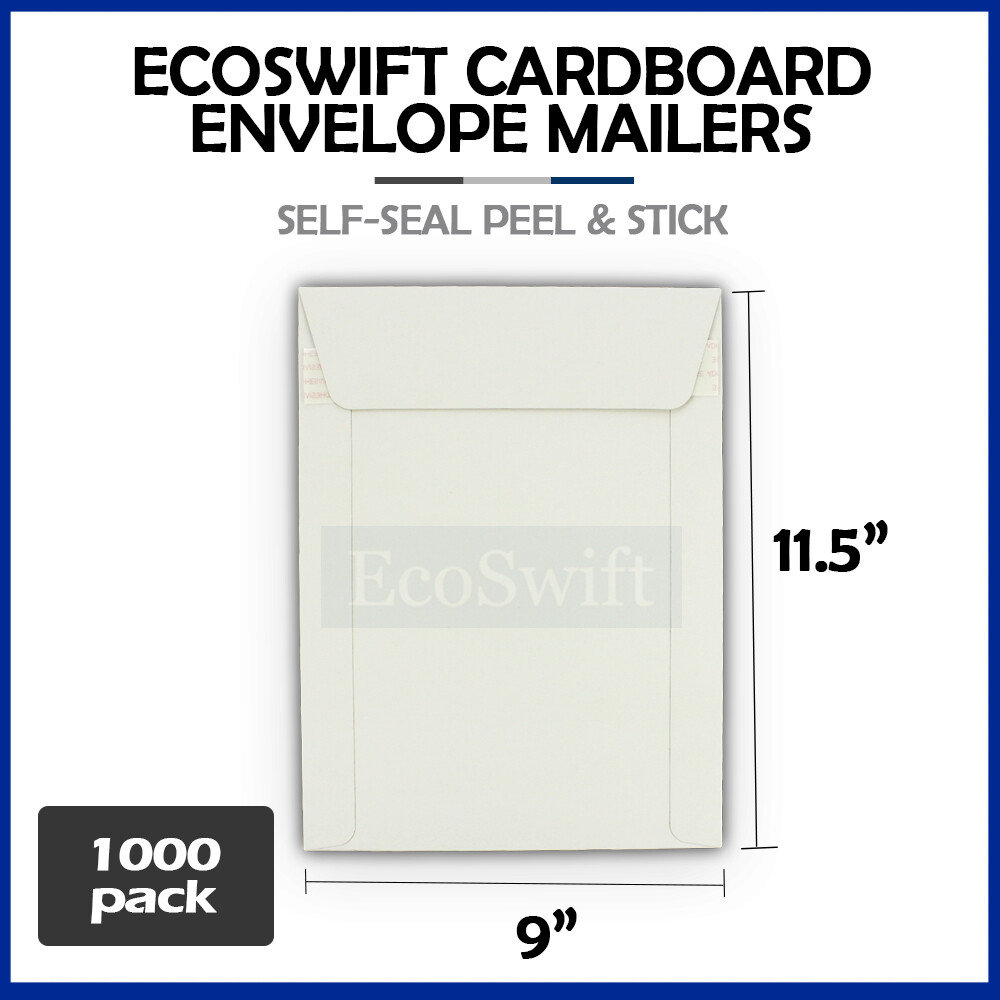 1000 9″ x 11.5″ EcoSwift White Photo Ship Flats Cardboard Envelope Mailers