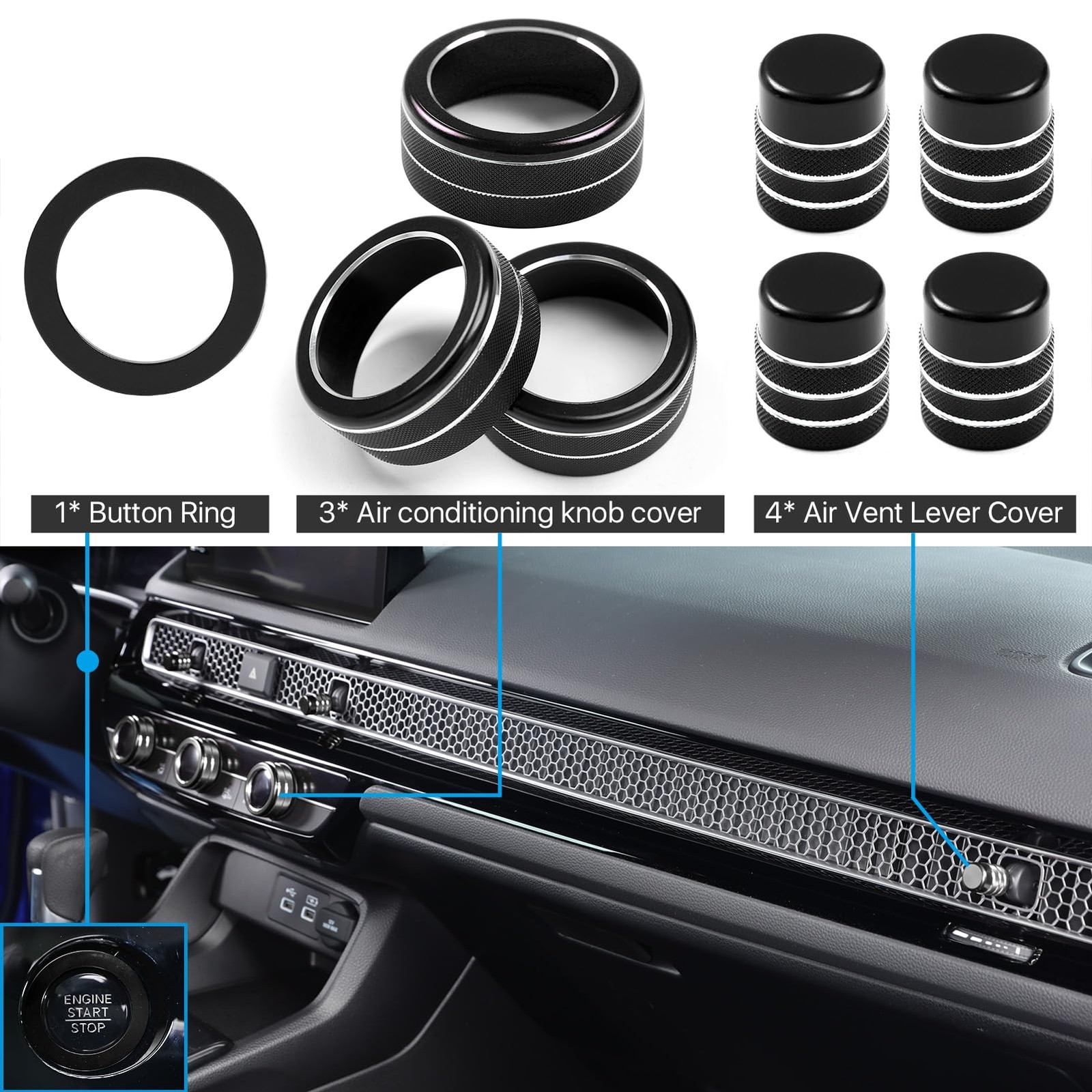 Car Interior Knob Cover Kit, Compatible with Honda Civic 2022-2026, CRV 2023-…