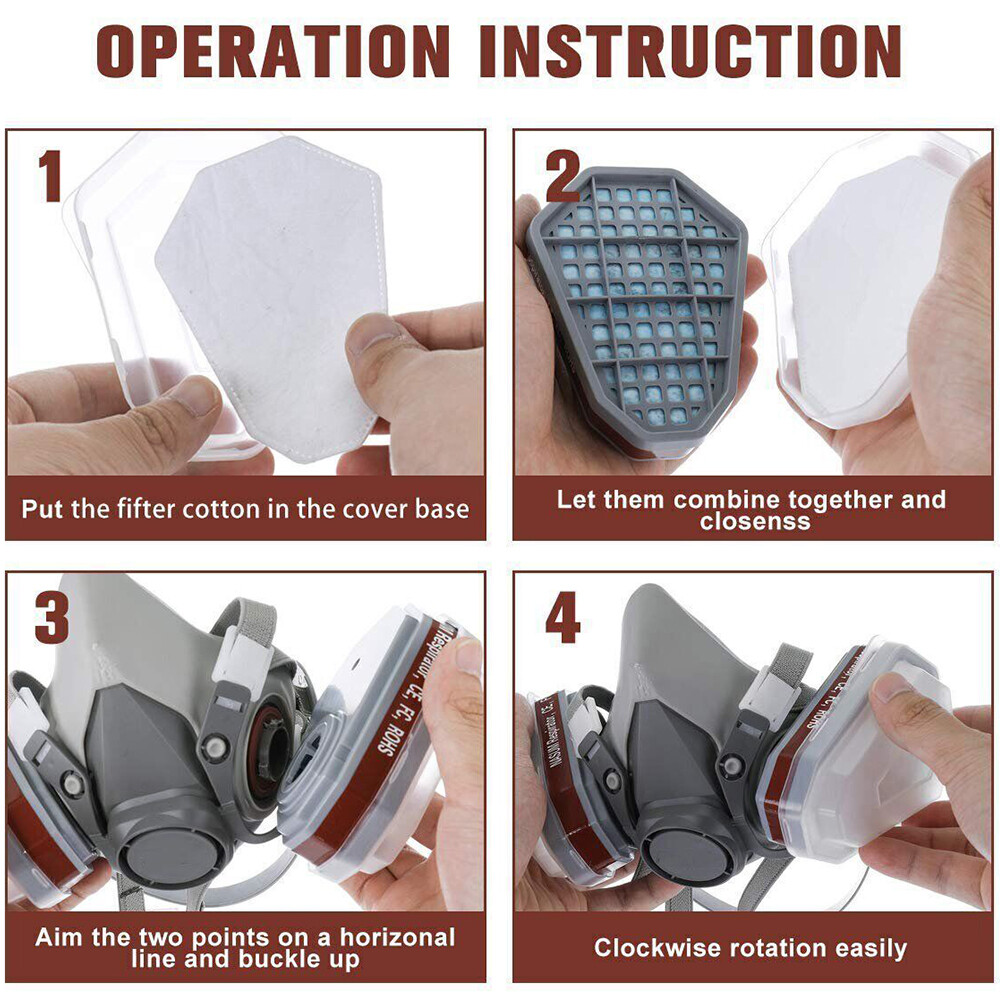7 IN 1 Gas Mask Half Face Respirator Paint Spray Chemical Facepiece Safety 6200