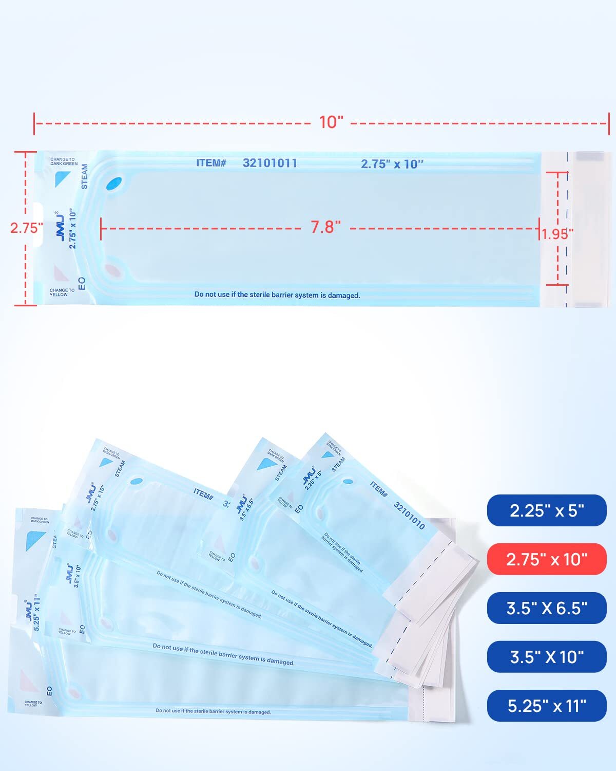 JMU Dental Sterilization Pouches Bag Medical Self Seal Pouch Autoclave to 200